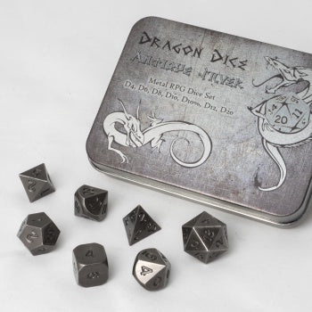 Blackfire Dice - Metal Dice Set - Antique Silver (7 Dice)